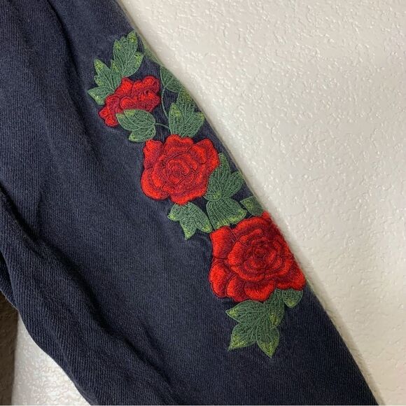 Pacsun Women’s Size Medium Black Denim Embroidered Jacket - Picture 4 of 13